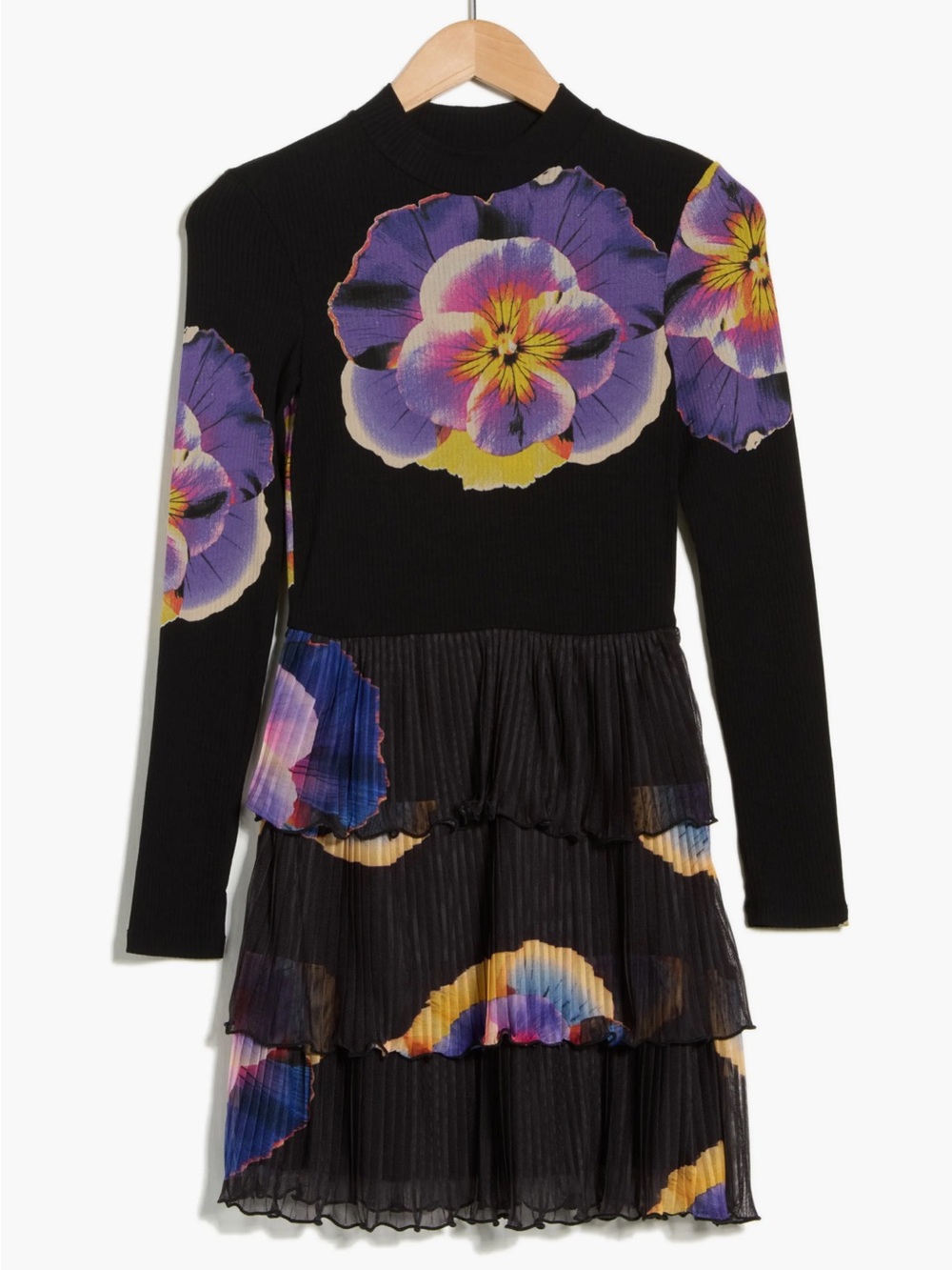 Desigual Black Dress with Purple and Yellow Floral Motif